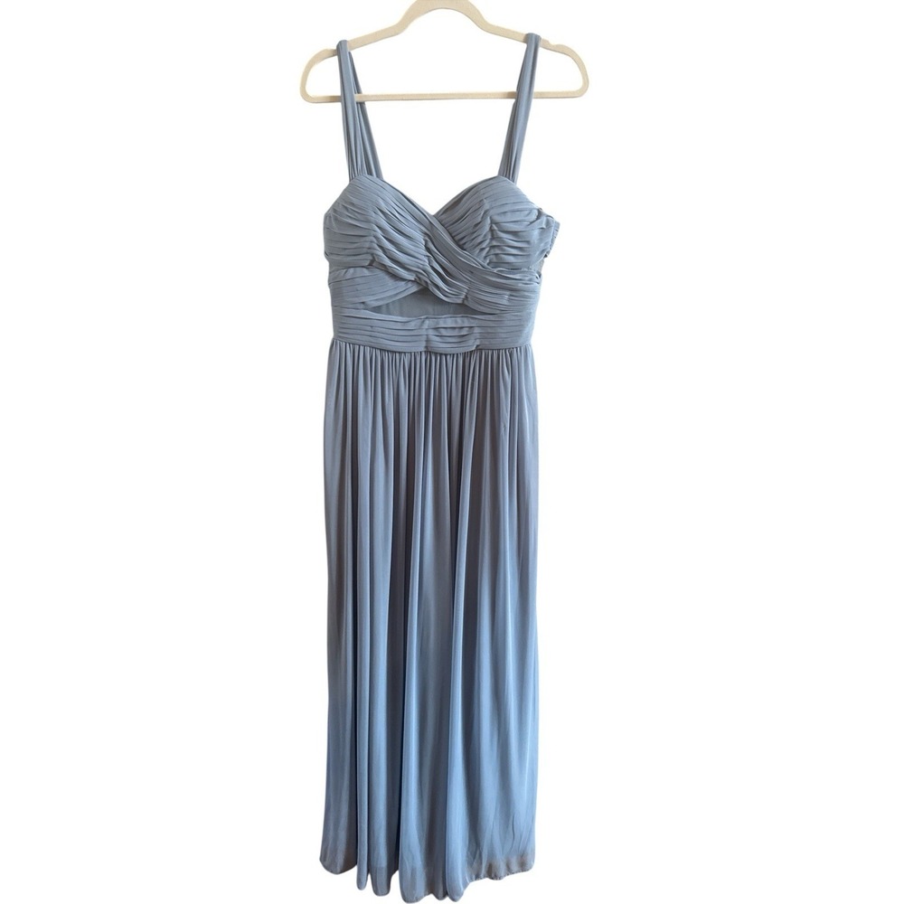 Birdie Gray Dusty Blue Bridesmaid's Dress Sz Medium Pleated Sweetheart Neckline